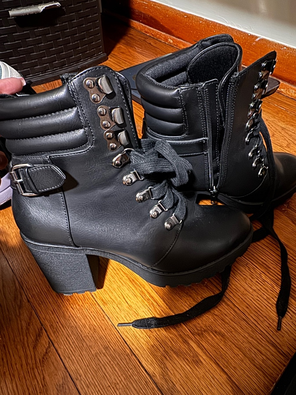 MIA Black Lace-Up Chunky Heel Ankle Boots